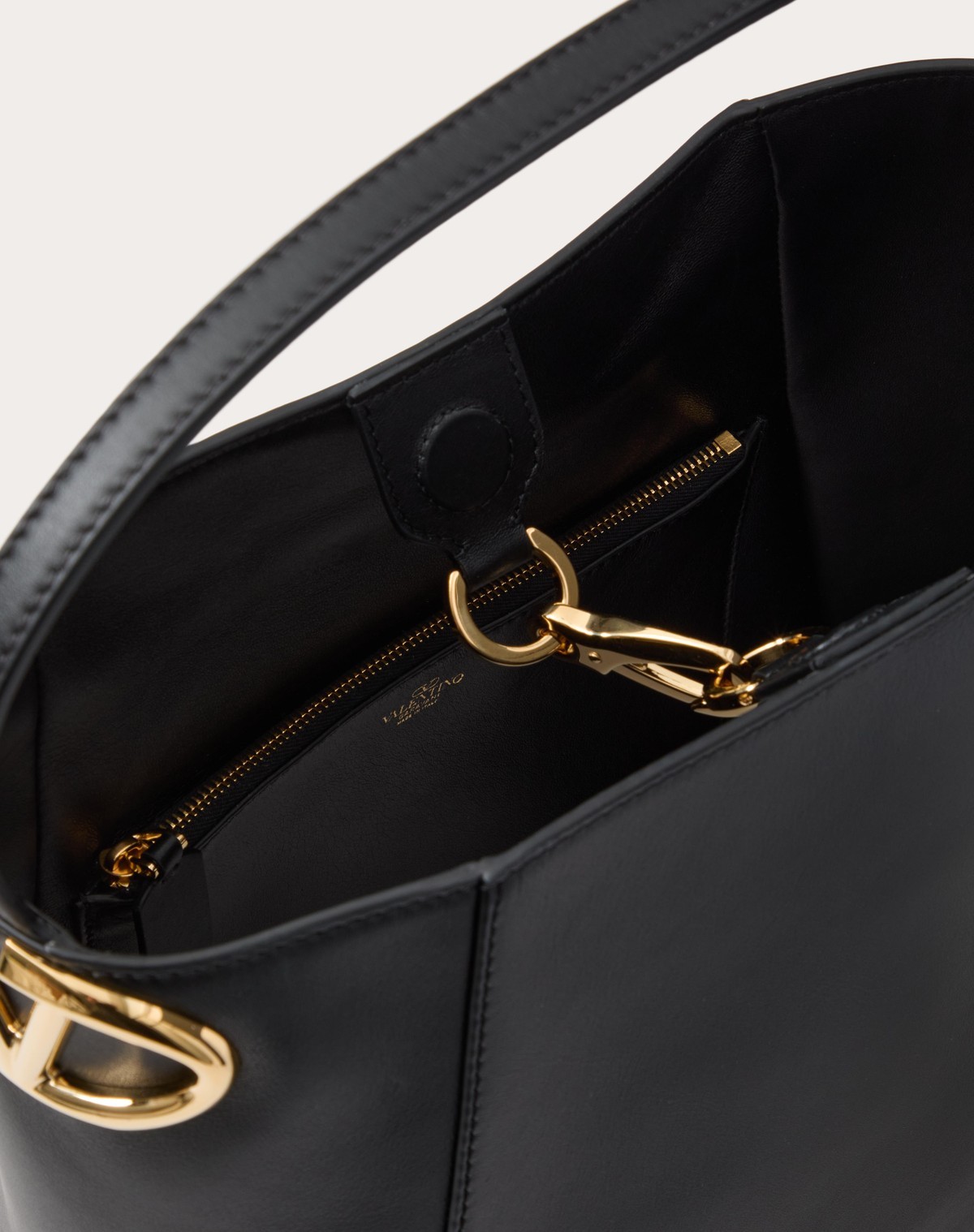 Valentino Vlogo Side Leather Bucket Bag In Black