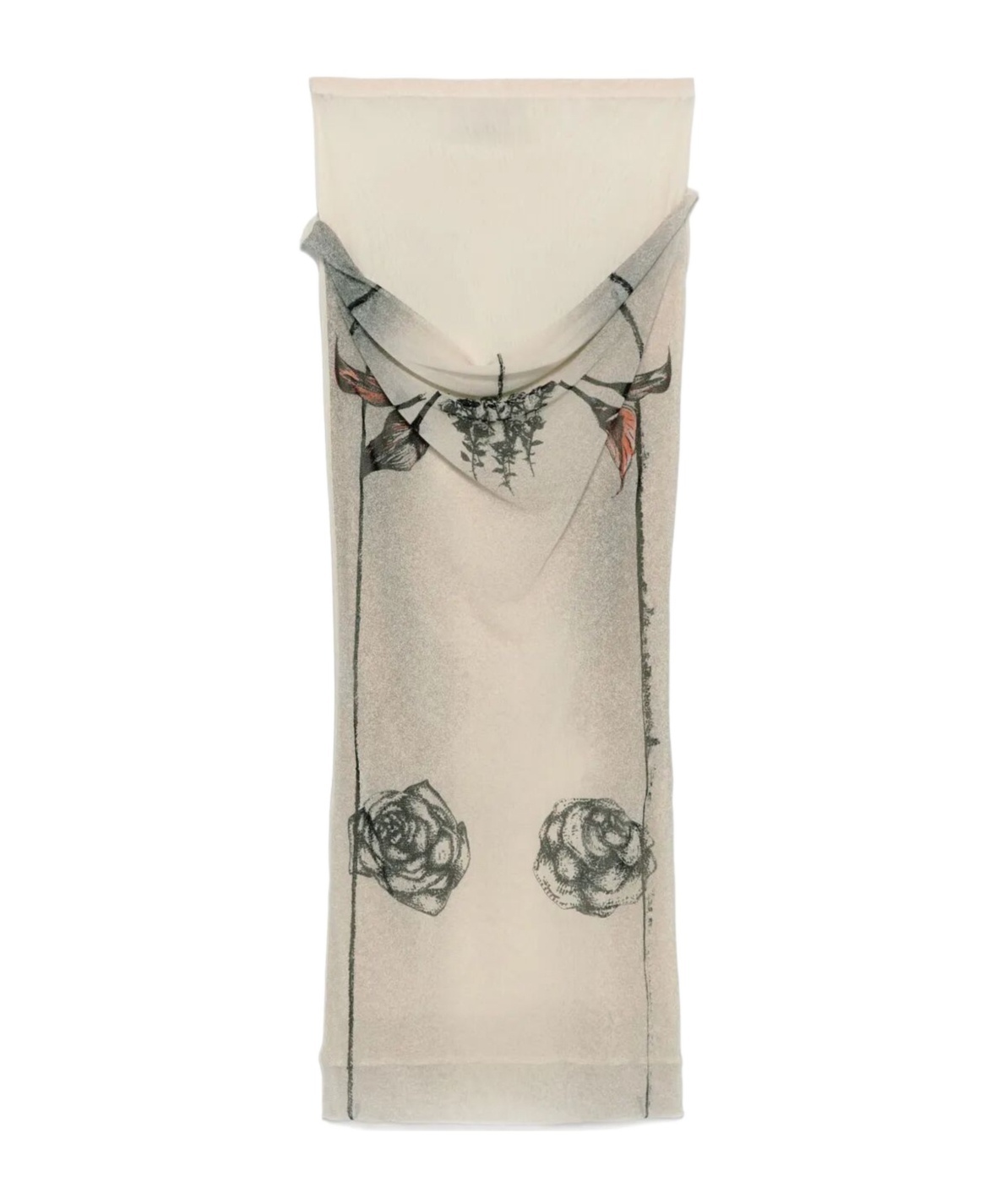 Jean Paul Gaultier Mesh Printed Double Layer Midi Skirt In Ecru Black Red