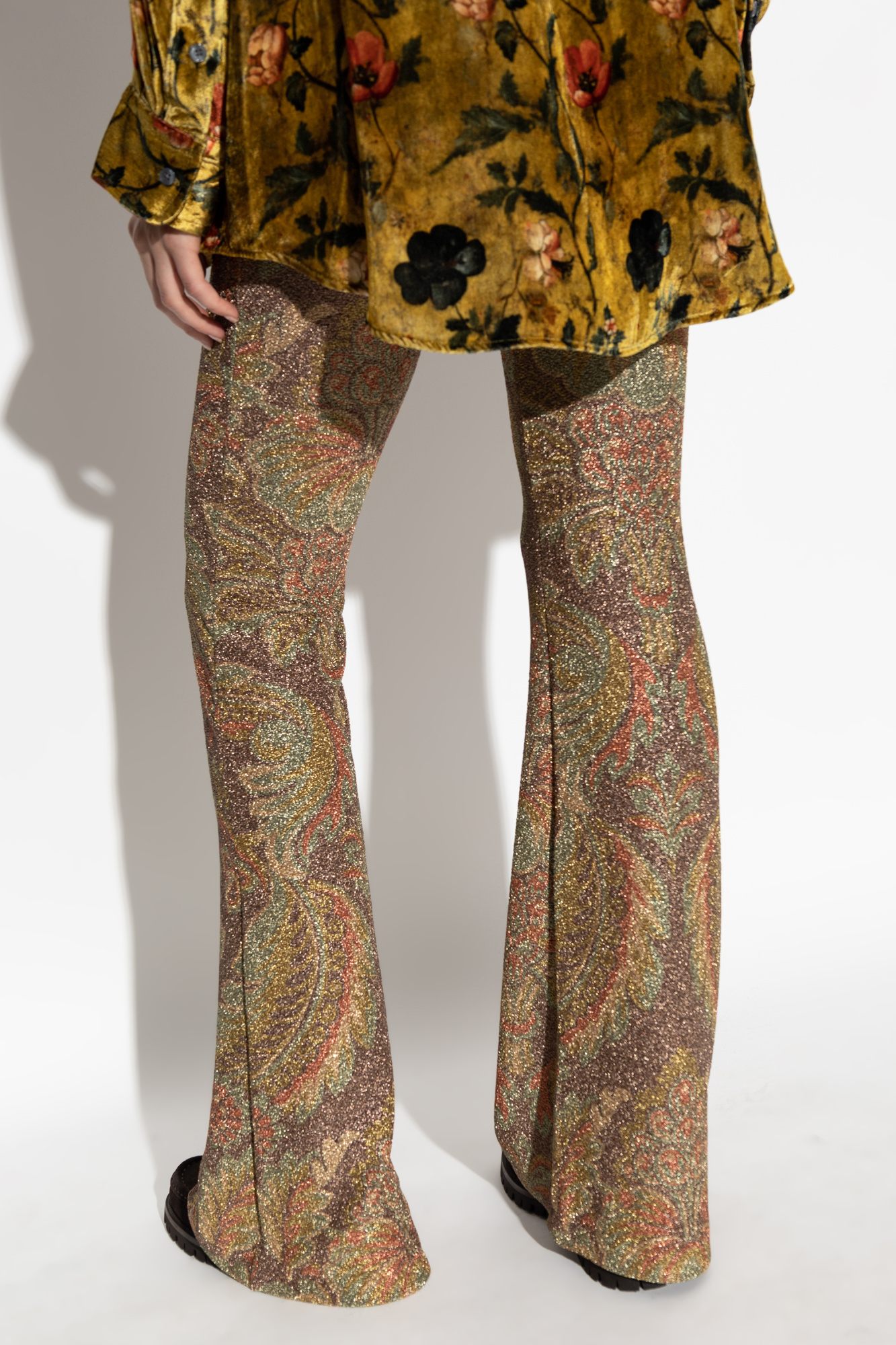 Etro Printed Chenille Trousers In Brown