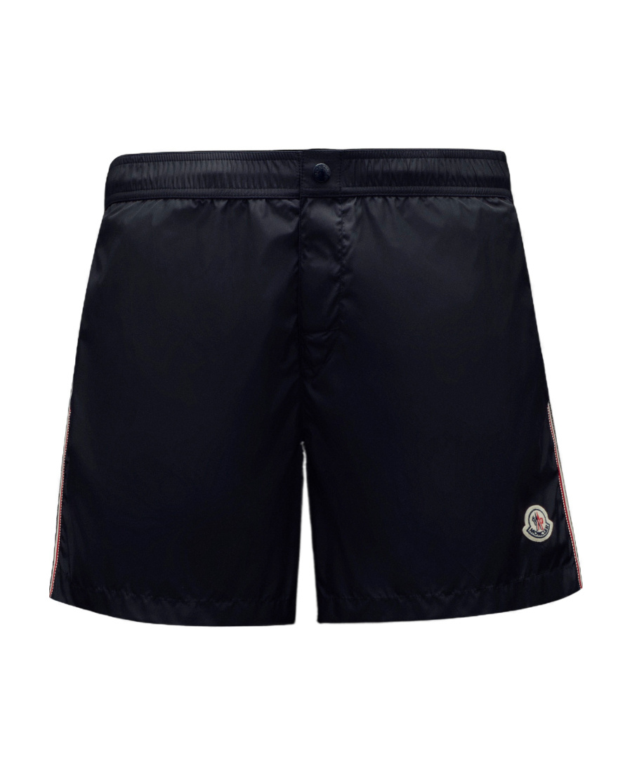 Moncler Logo Patch Swim Shorts With Elastic Waist In Black