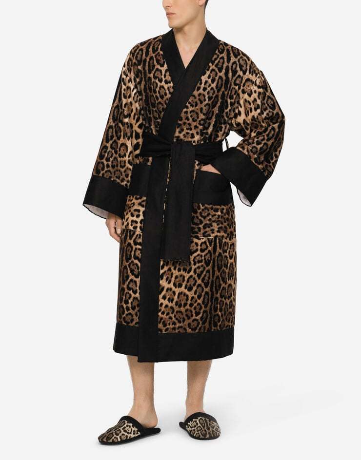 DOLCE & GABBANA DOLCE  GABBANA LEOPARD PRINTED BATH ROBE