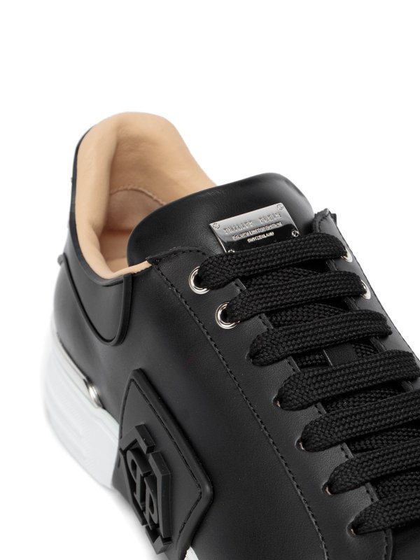 Philipp Plein Leather Sneakers With Distinctive Logo Detail In Black