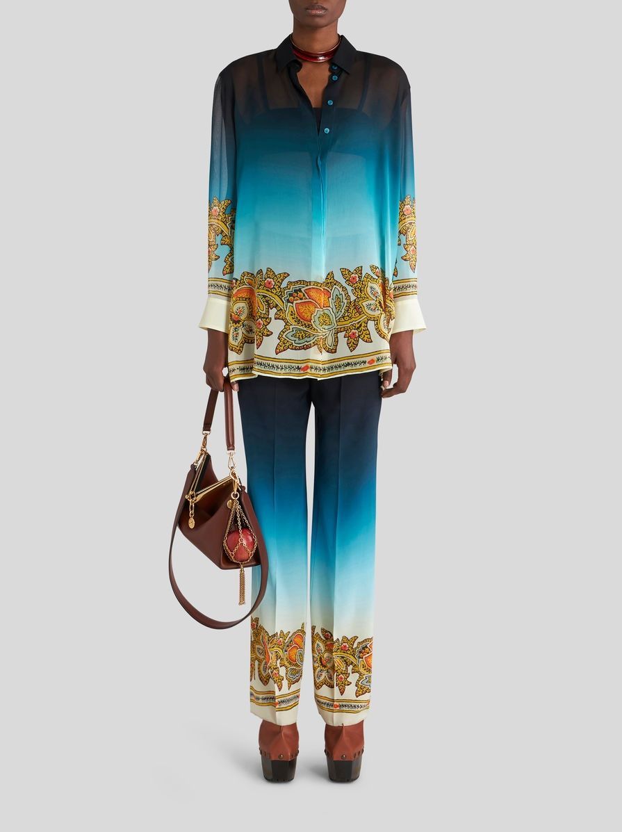 Etro Colour Shaded Crêpe De Chine Palazzo Trousers In Black