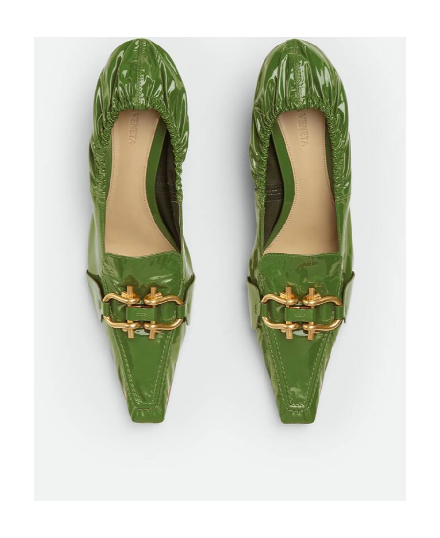 Bottega Veneta Logo Lacquered Leather High Heels In Green