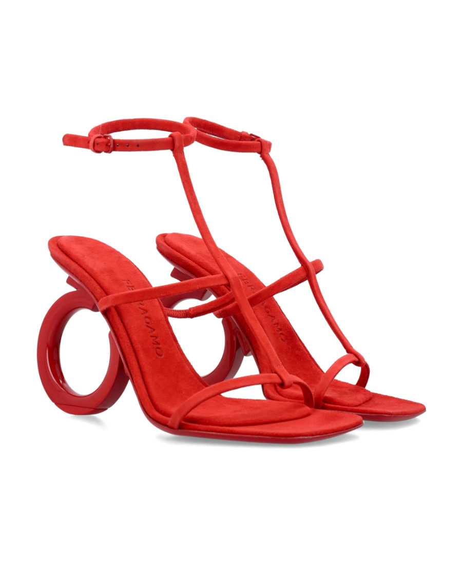 Ferragamo Elina Logo-detailed Suede Sandals In Red