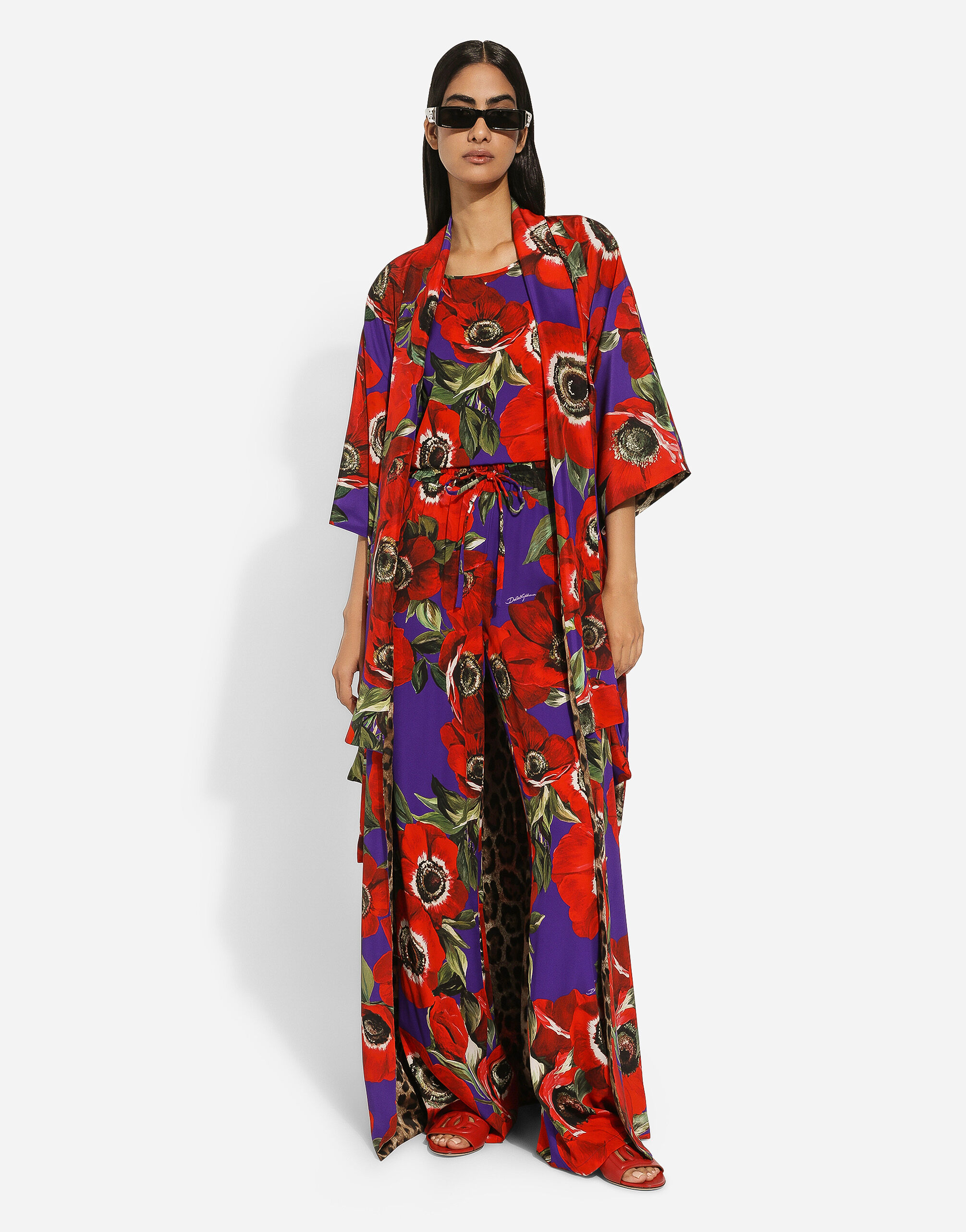 DOLCE & GABBANA FLORAL-PRINT DRAWSTRING-WAISTBAND PALAZZO PANTS 