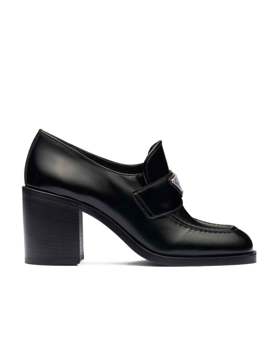 Prada Block-heel Brushed-leather Loafers In Black