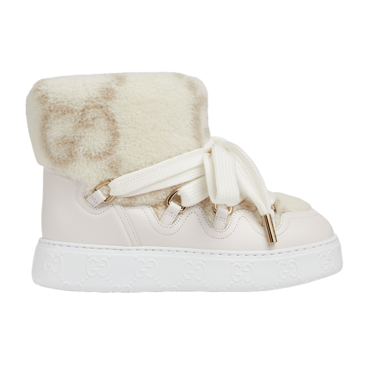Shop Gucci Faux-shearling Ankle Boots In White