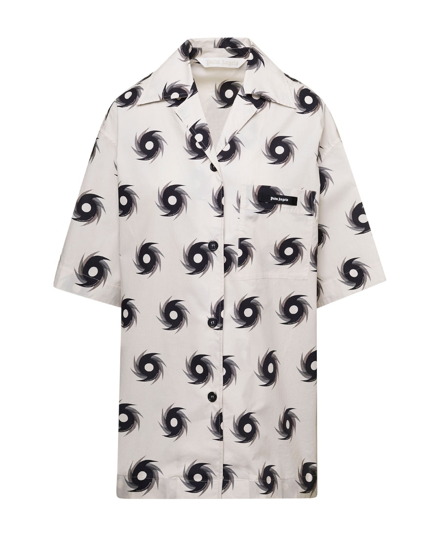 Palm Angels Hurricsnr Oversized Bowling Shirt In White