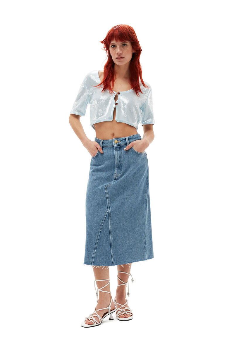 Ganni Woman Top Sky Blue Size 6 Recycled Polyester In Blue