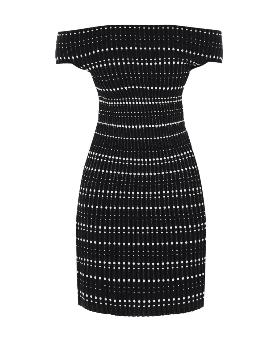Alexander Mcqueen Mini Dress In Two-tone Knit In Black