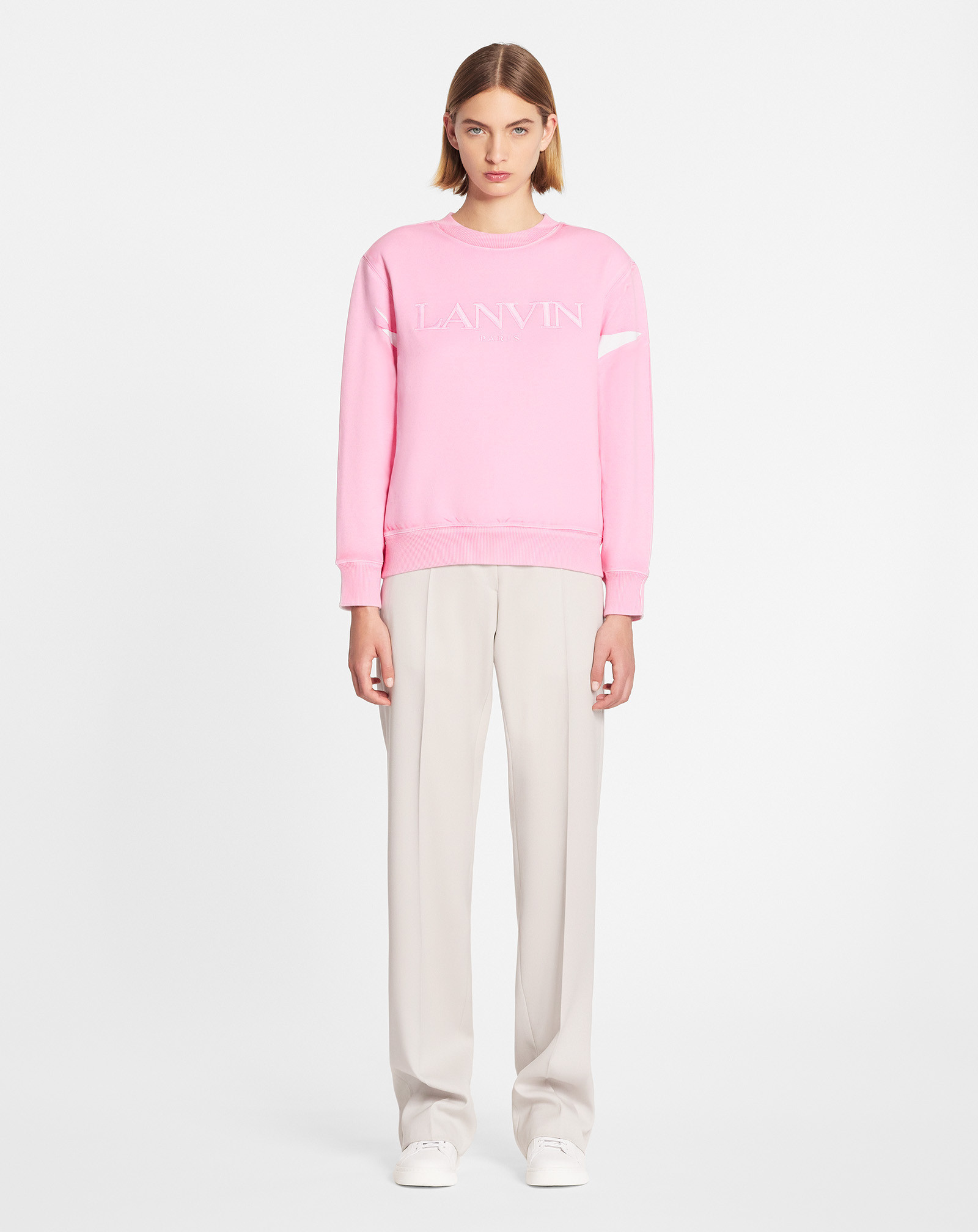 Lanvin Embroidered-logo Crew-neck Sweatshirt In Pink