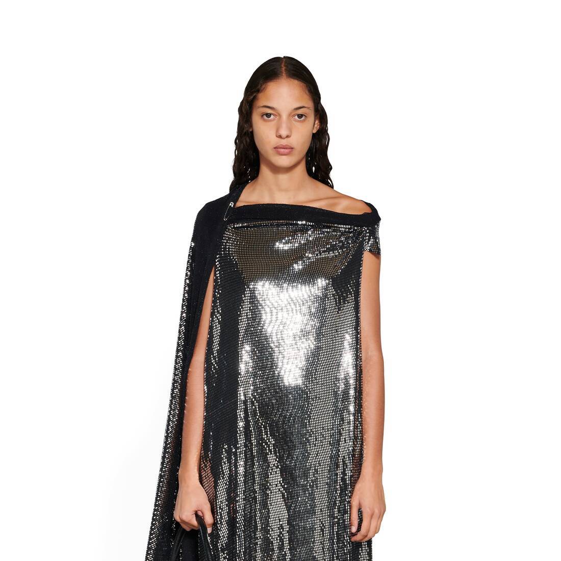 Balenciaga Draped Back Midi Dress With Metallic Effect In Black
