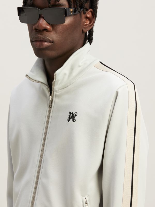 Palm Angels Monogram Embroidered Zipped Jacket In White