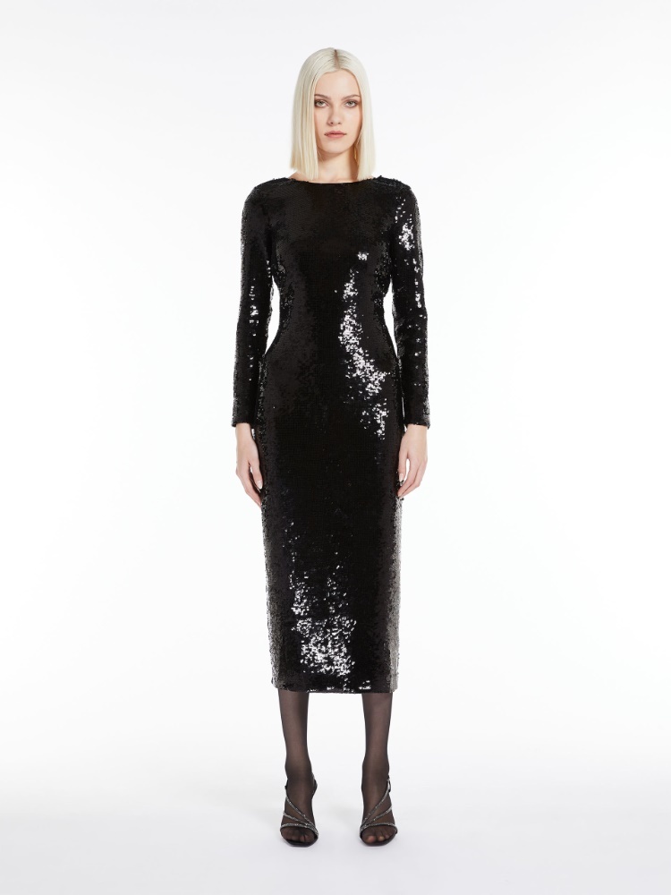 Max Mara Arlem Sequined Embroidered Dress In Black