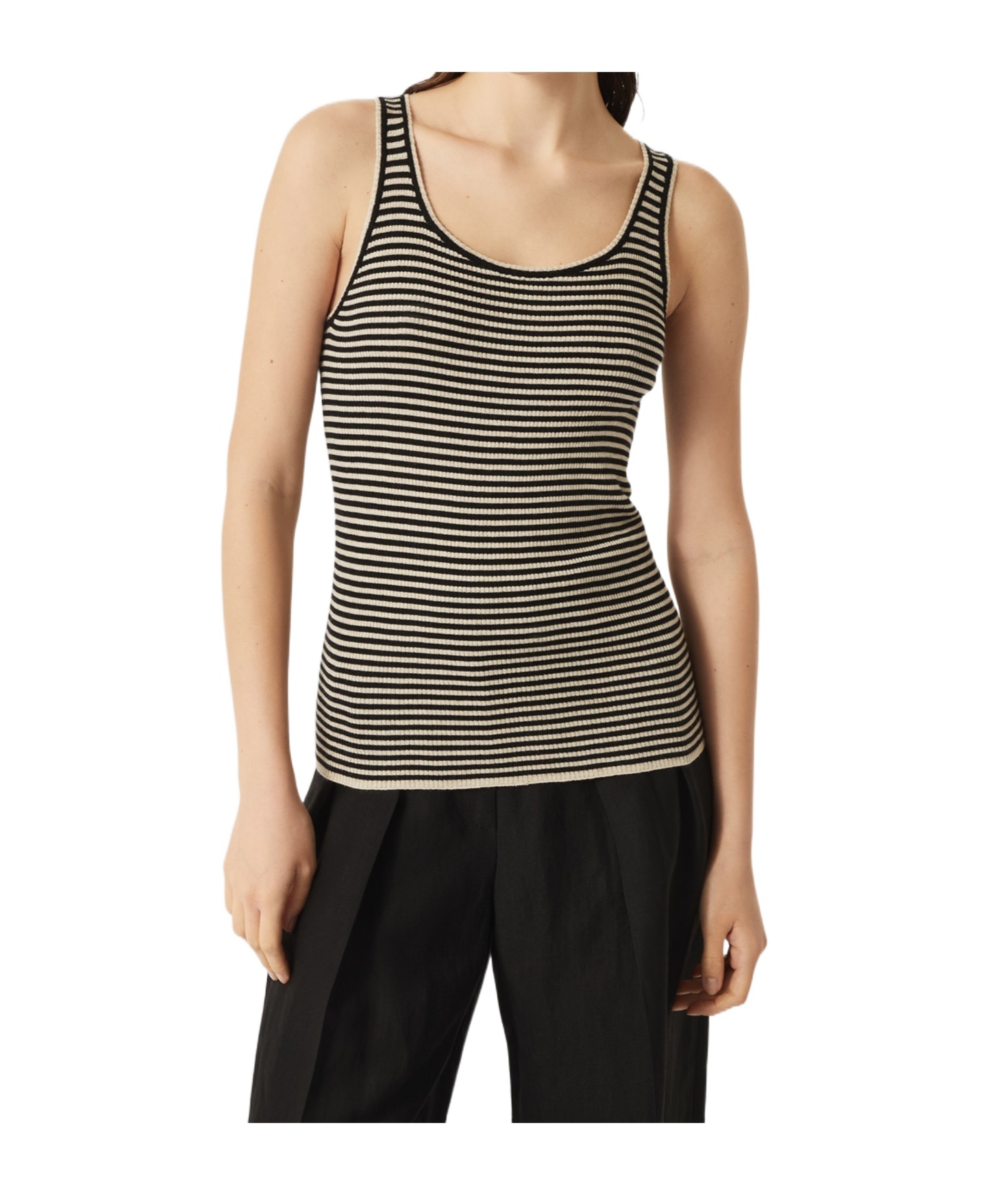 Brunello Cucinelli Ribbed Texture Crewneck Scoop Neck Striped Top In Black