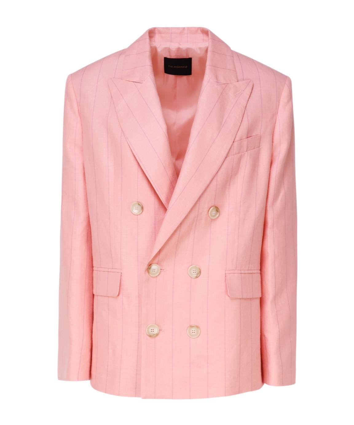 The Andamane Structured Blazer With Shoulder Padding And Multiple Pockets In Pink