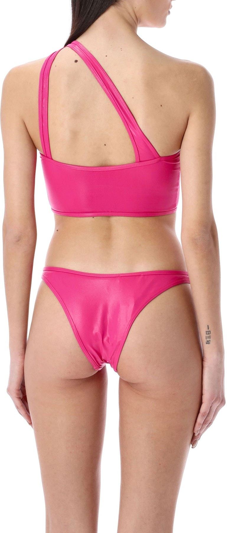 Attico Crossover-strap Bikini Set With Embroidered Logo In Pink