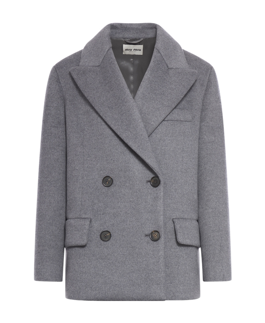 Miu Miu Double-breasted Velour Wool Blazer In Gray