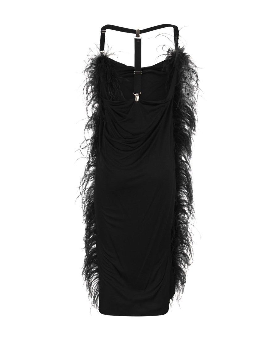 Sportmax Feather-trim Midi Dress In Black