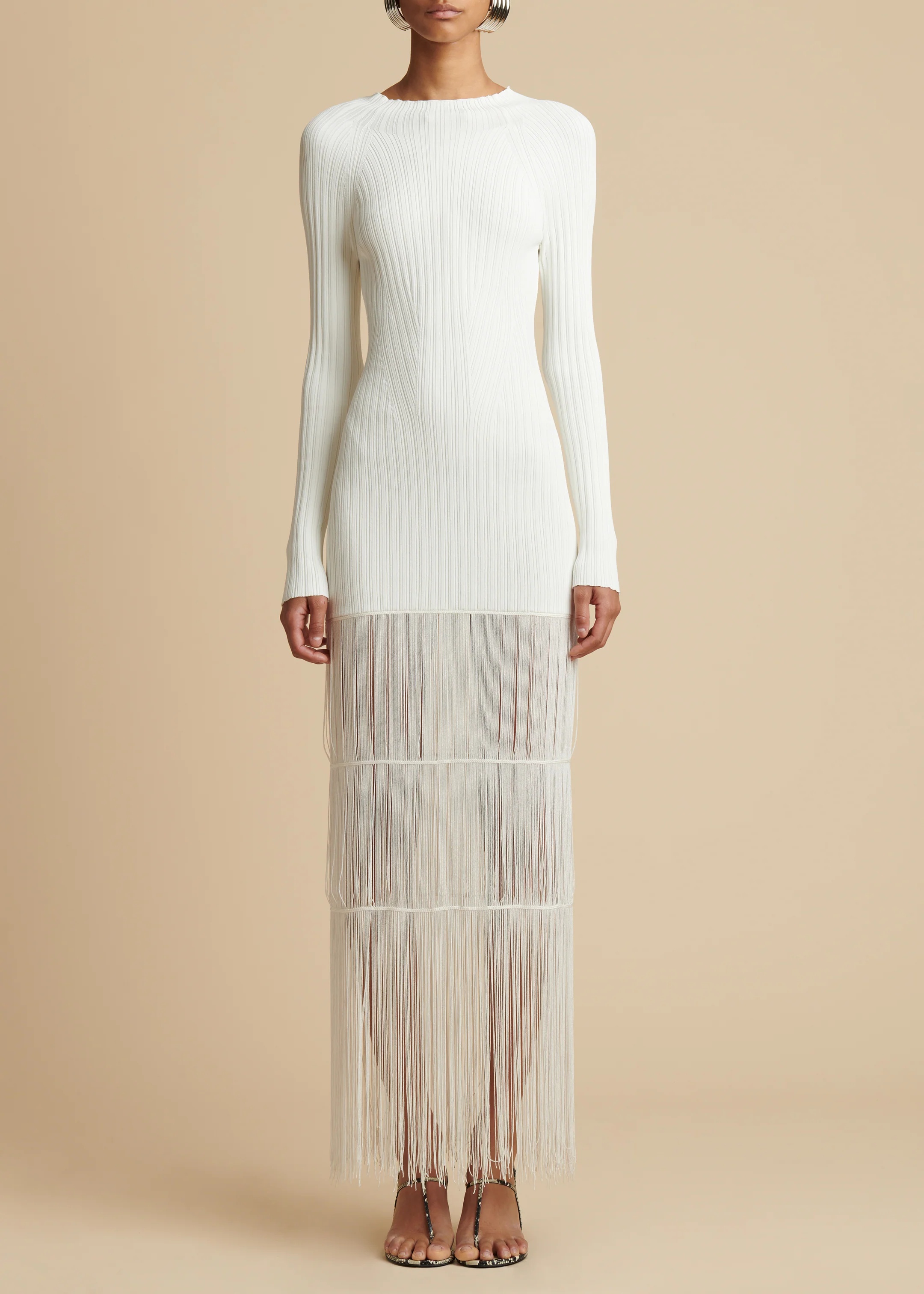 Khaite The Cedar Fringed Knitted Dress In White