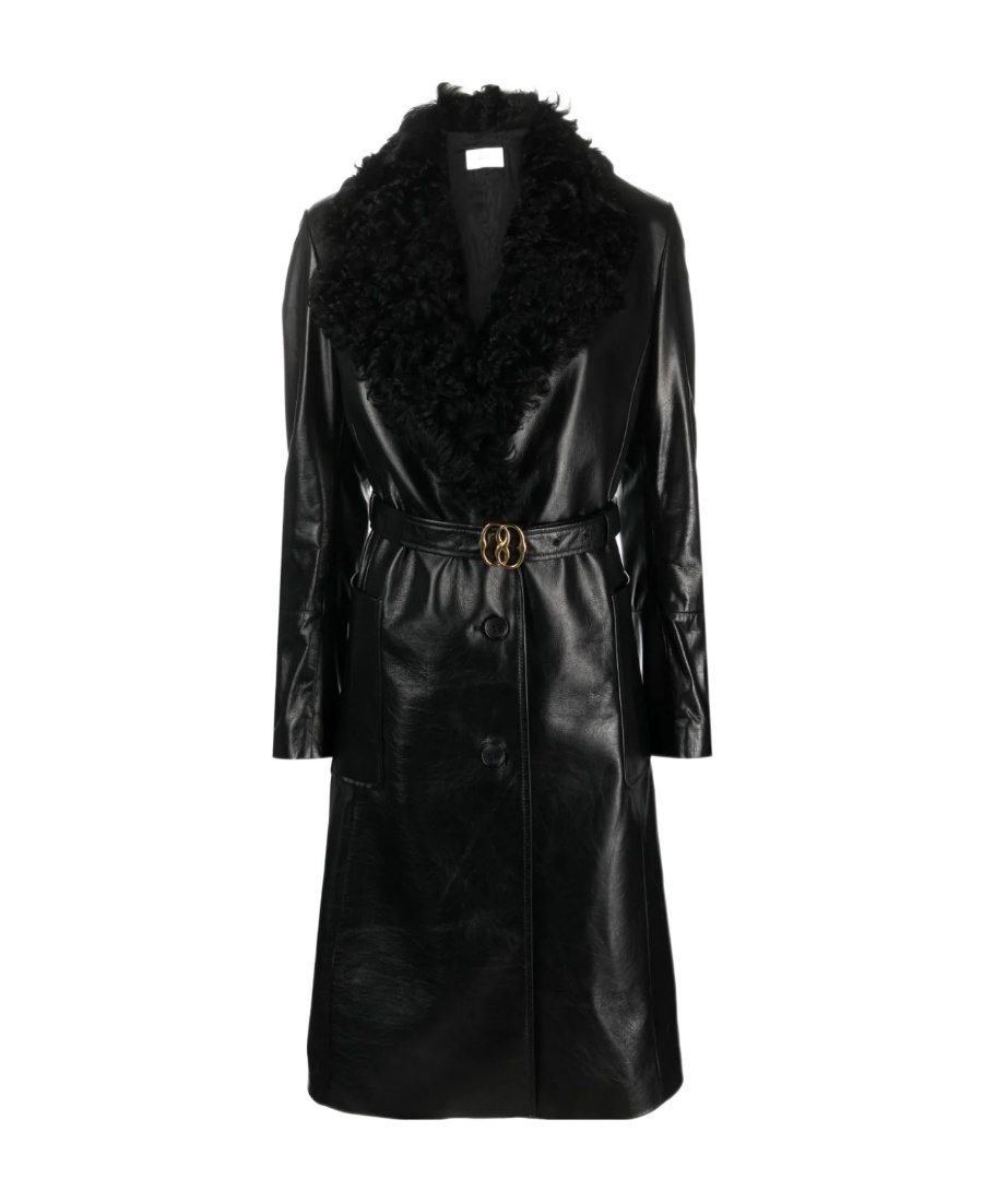 Bally Shearling-collar Leather Trench-coat In Black