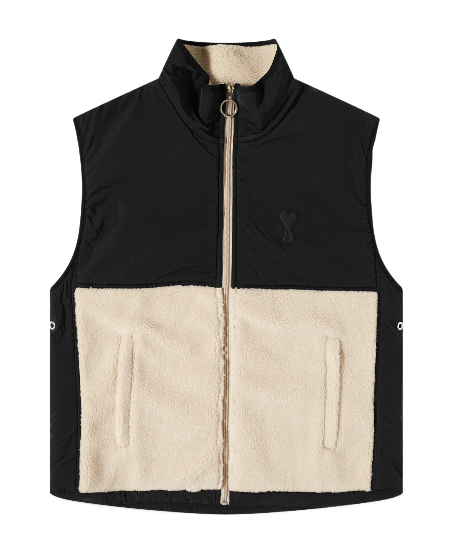 Ami Alexandre Mattiussi Logo-embroidered Fleece Gilet In Black