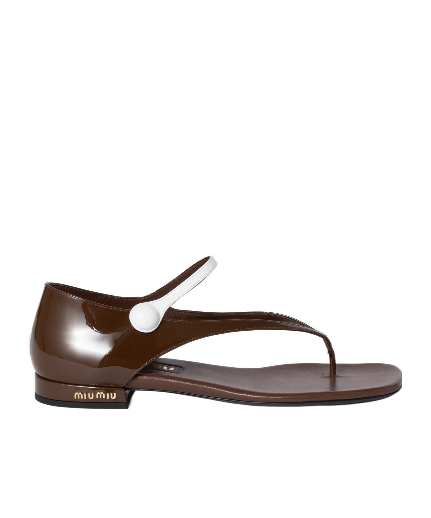 Shop Miu Miu Two-tone Patent Leather Mary Jane Thong Sandals In Rose Wood/white