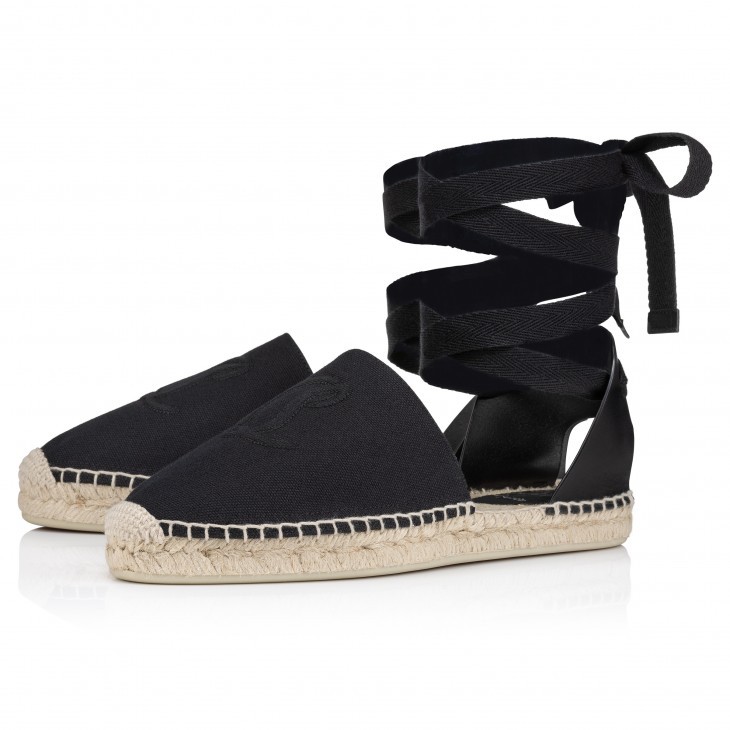 Christian Louboutin Nanou Lace Leather-trimmed Canvas Espadrilles In Black
