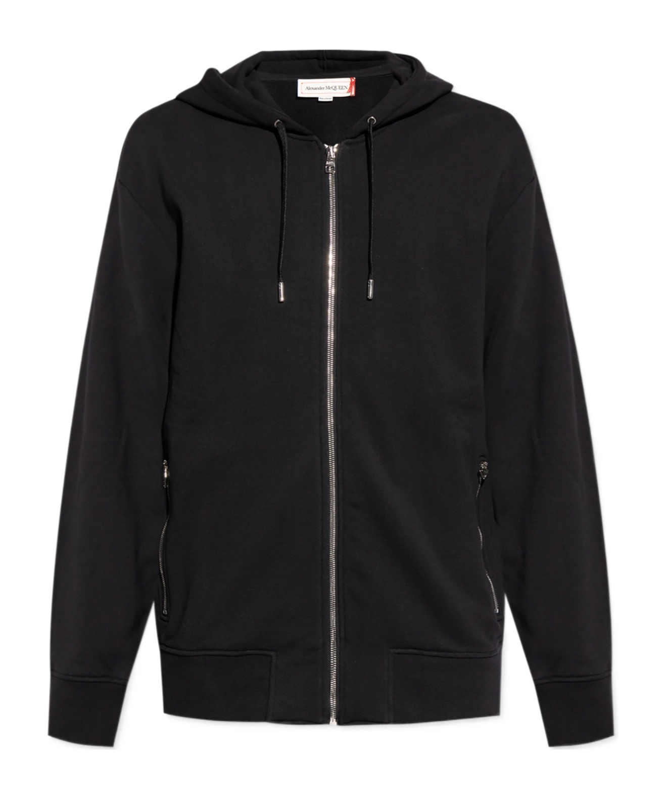 Alexander Mcqueen Drawstring Zip Up Hoodie In Black