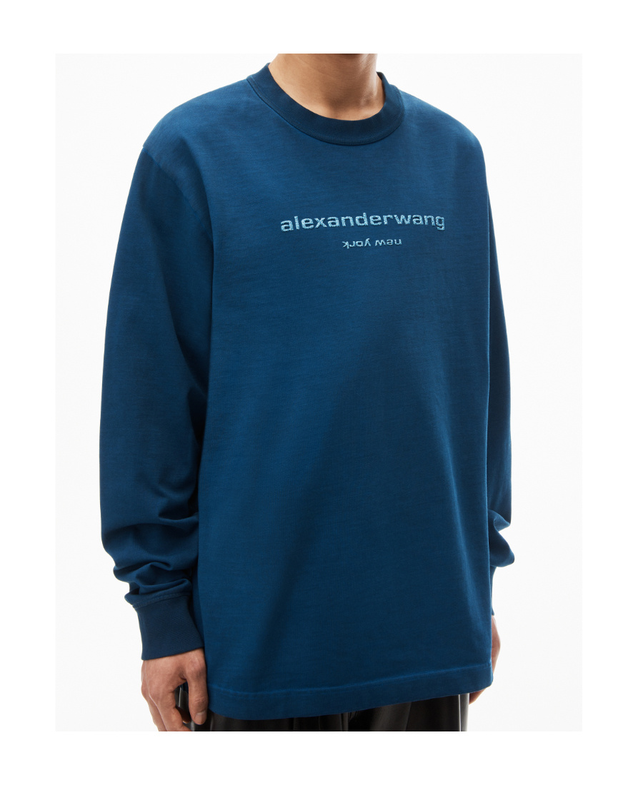 Shop Alexander Wang Logo-embroidered Cotton Sweatshirt In Blue