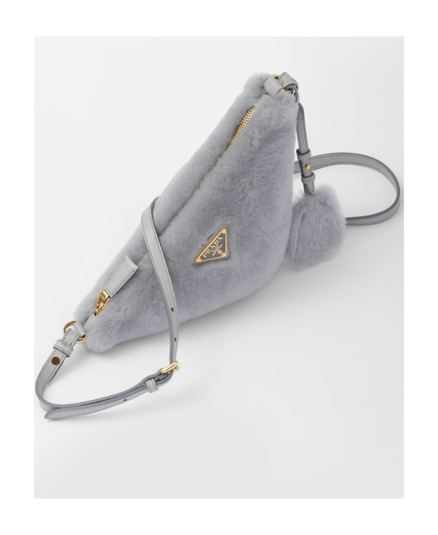 Prada Grey Shearling Mini Shoulder Bag In Cornflower Blue