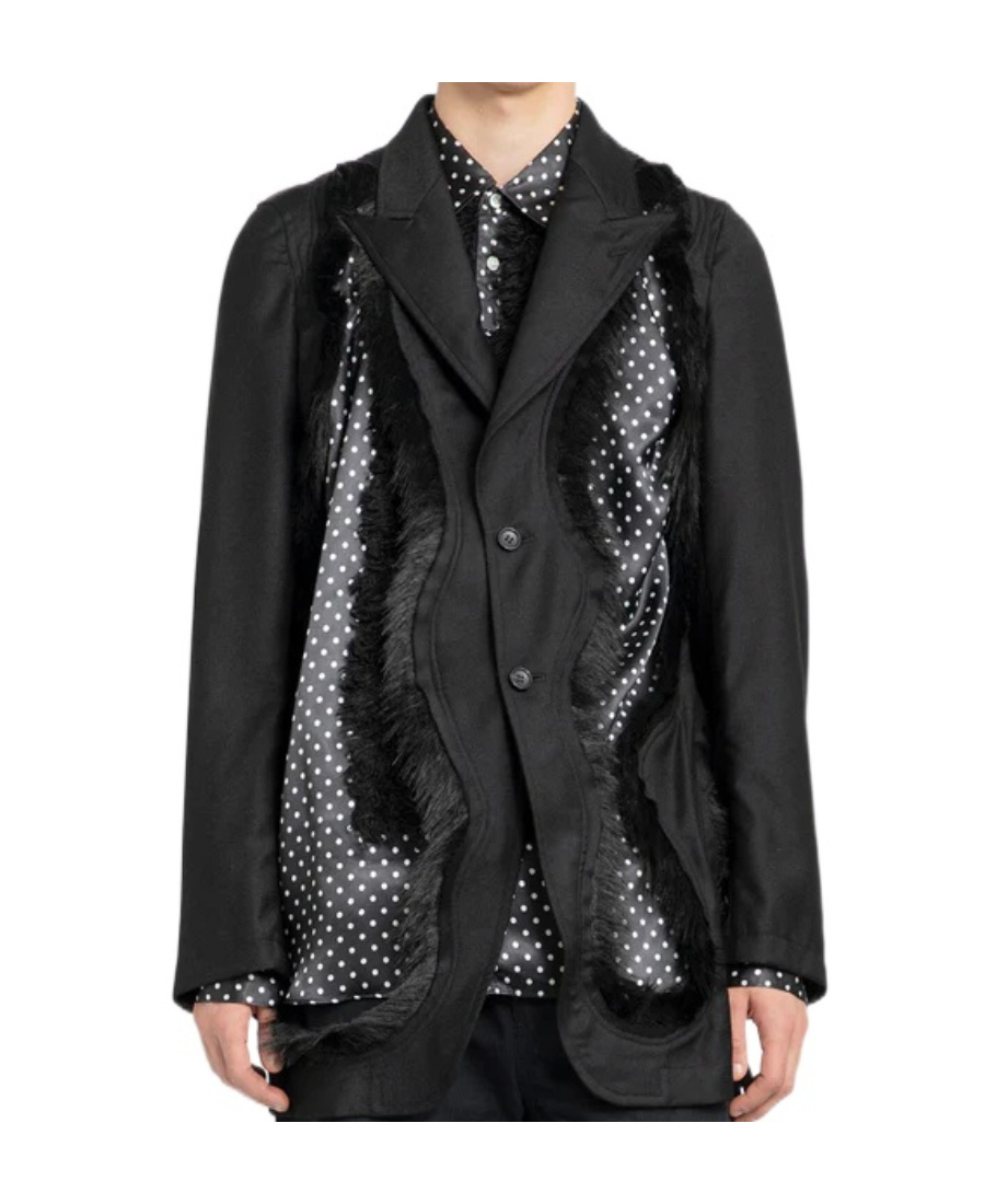 Comme Des Garçons Faux Fur-embellished Single-breasted Blazer In Black
