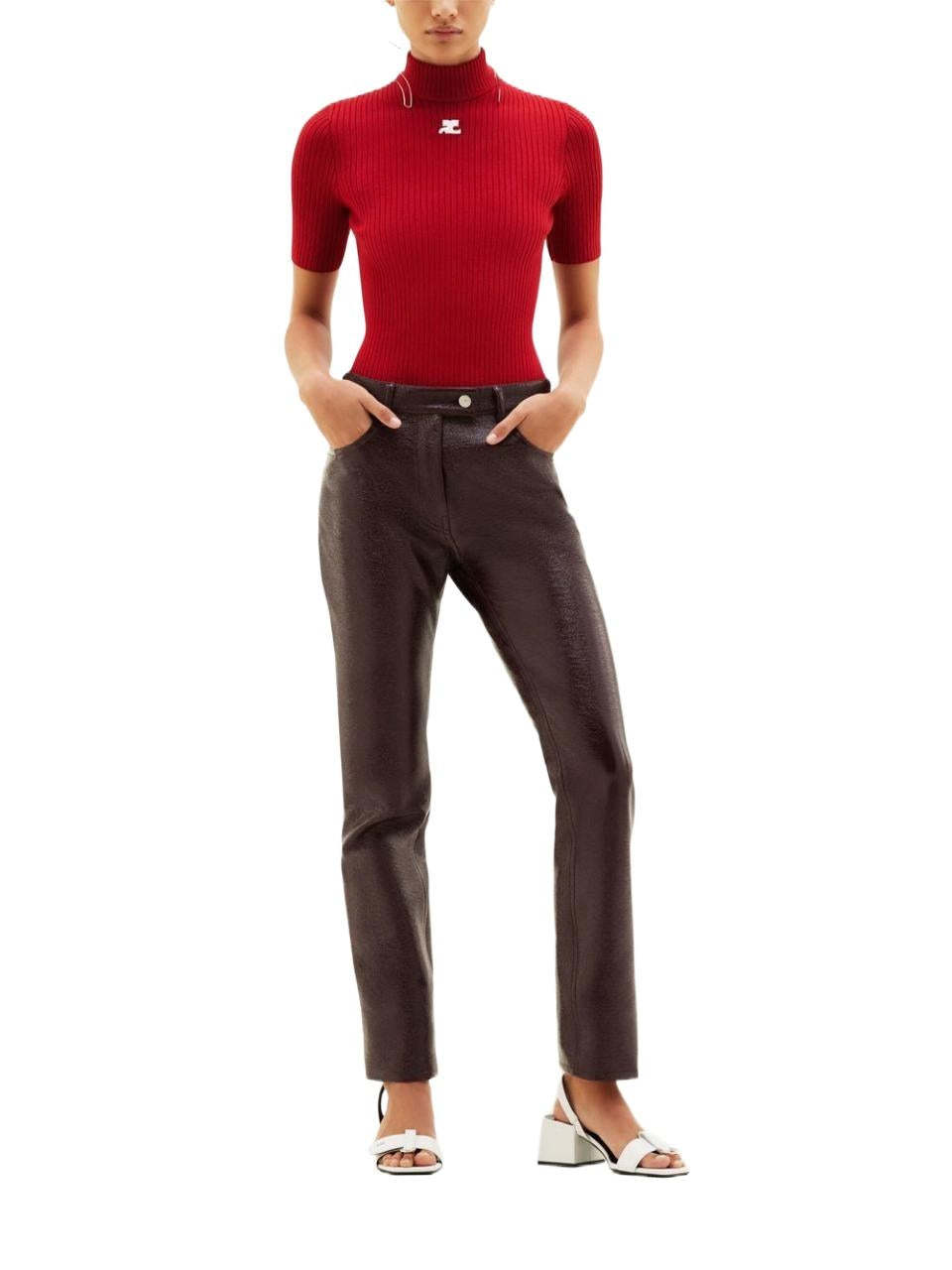 Shop Courrèges Reedition Cotton-blend Knitted Top In Red
