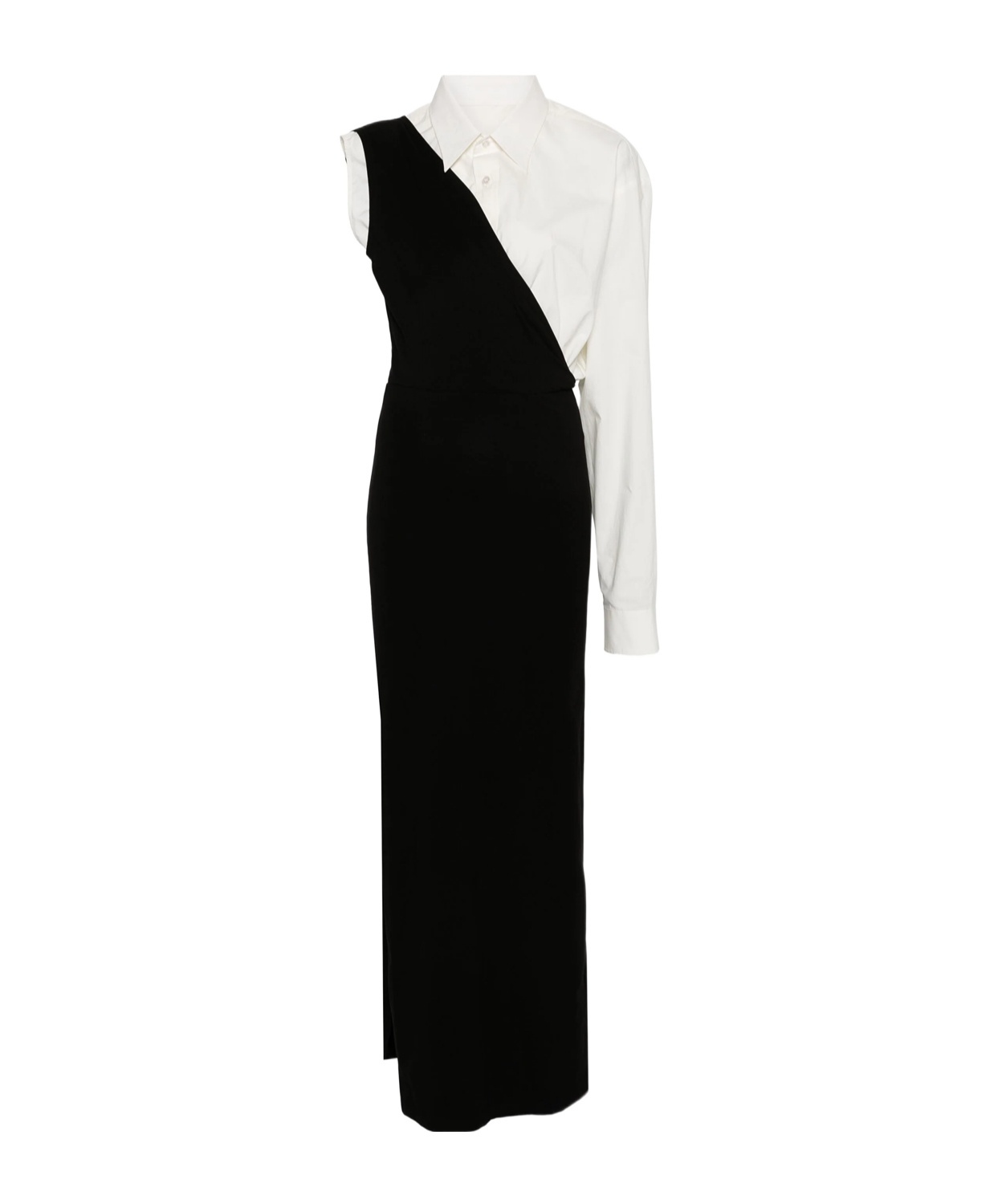 Mm6 Maison Margiela Combo One-sleeve Maxi Dress In Black