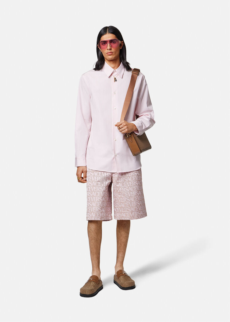 Versace Allover-jacquard Bermuda Shorts In Nude