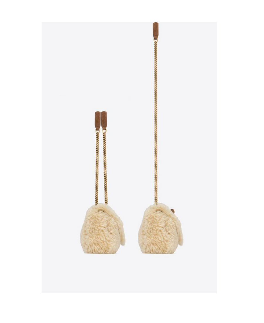 Saint Laurent Calypso Shearling Shoulder Bag In Nude