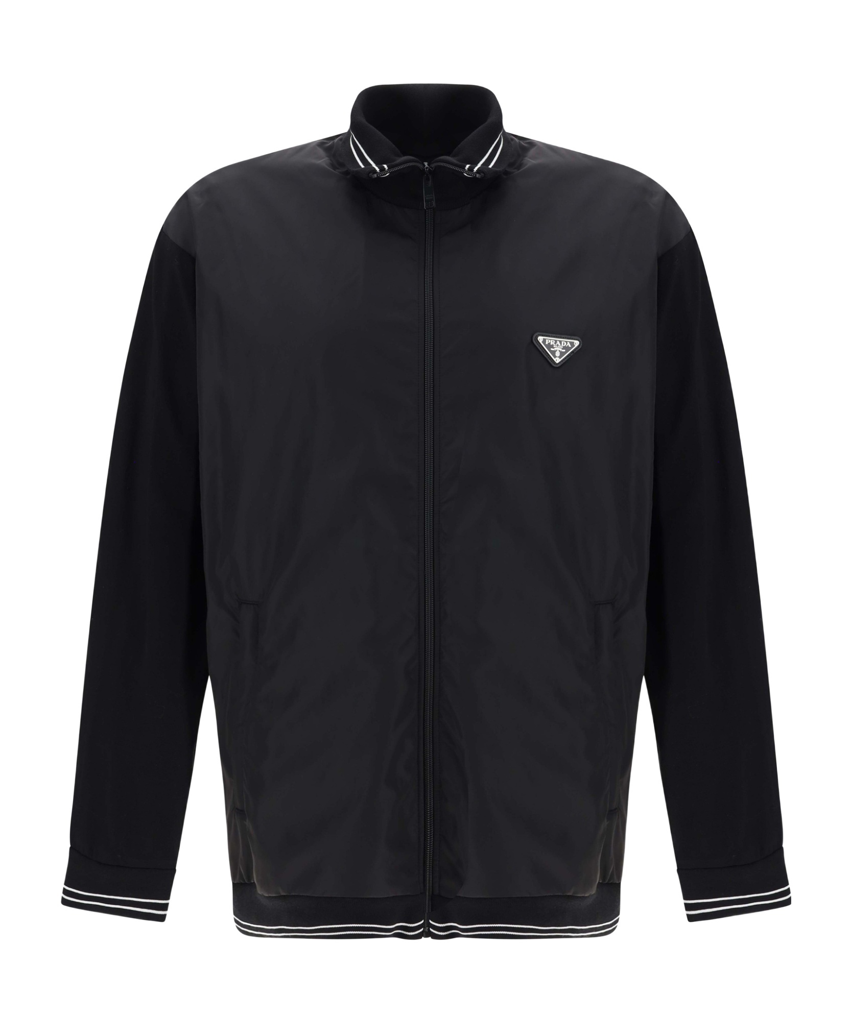 Prada Re-nylon Panelled Bomber Jacket In Black