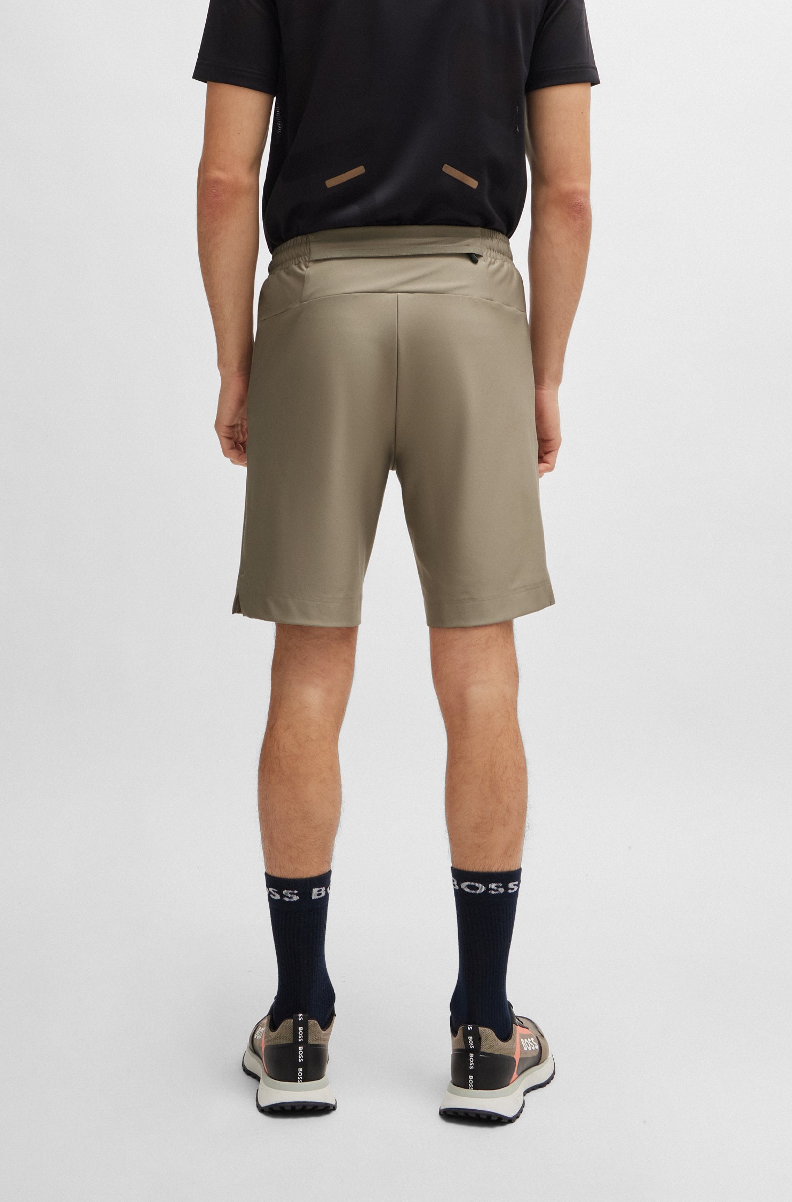 Hugo Boss Reflective-logo Bermuda Shorts In Gray