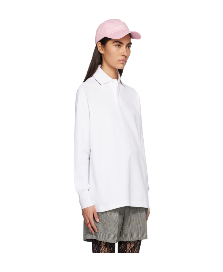 We11 Done Logo Long-sleeved Polo Shirt In White