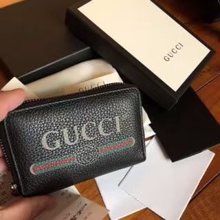 Gucci Print Leather Card Case In Black