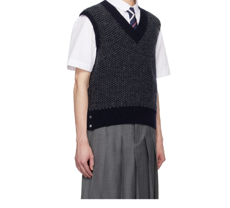 Shop Thom Browne 4-bar Textured-knit Vest In Blue