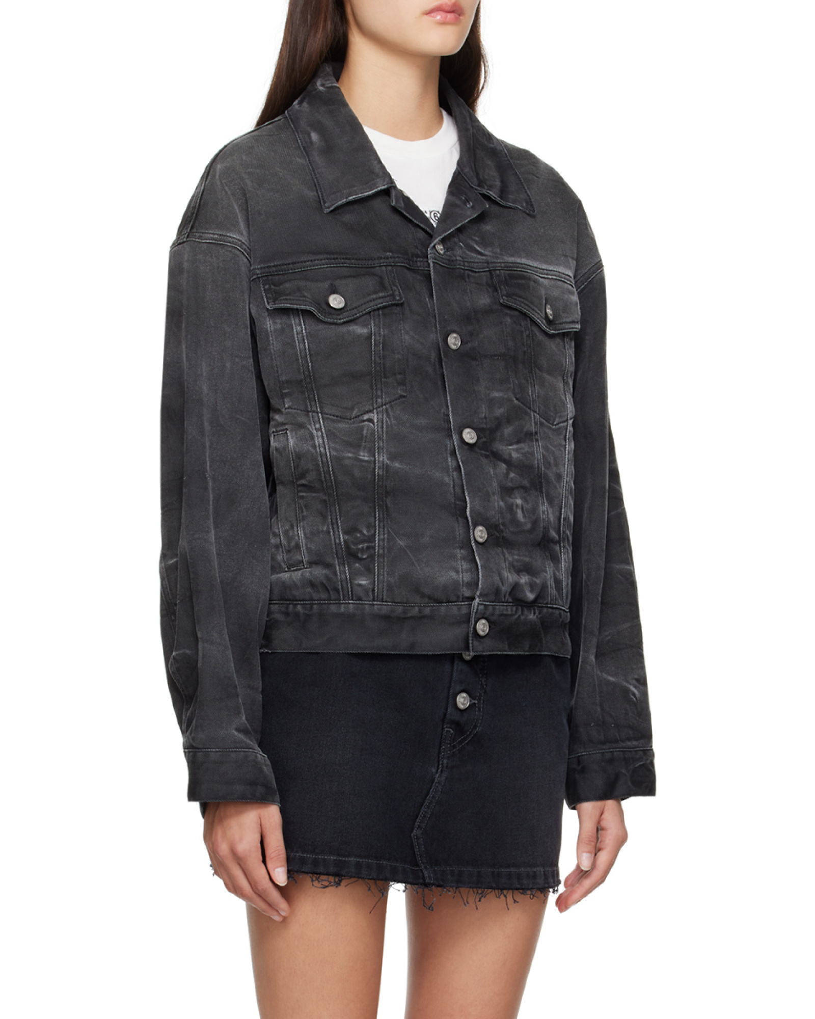 Mm6 Maison Margiela Distressed Denim Jacket In Black