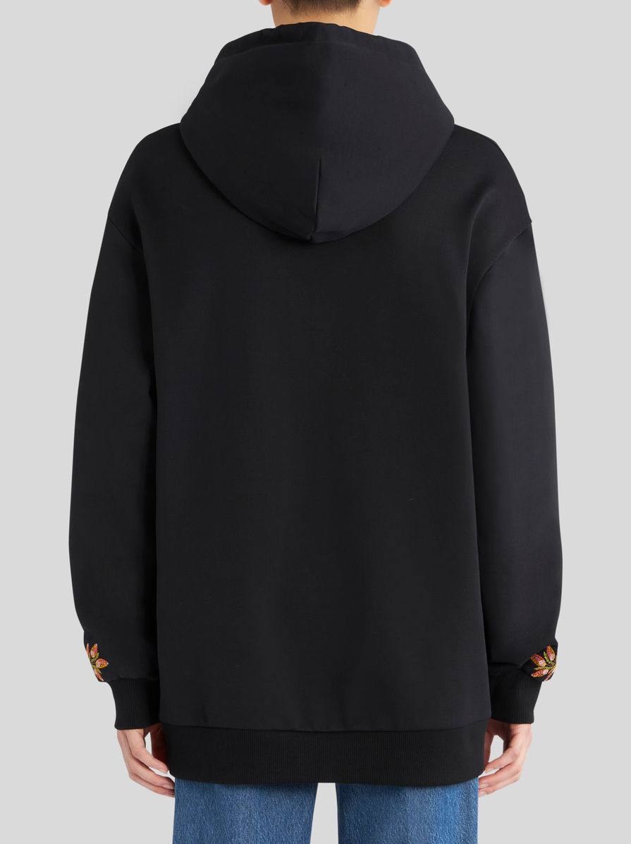 Etro Hooded Sweatshirt With Foliage Embroidery In Black