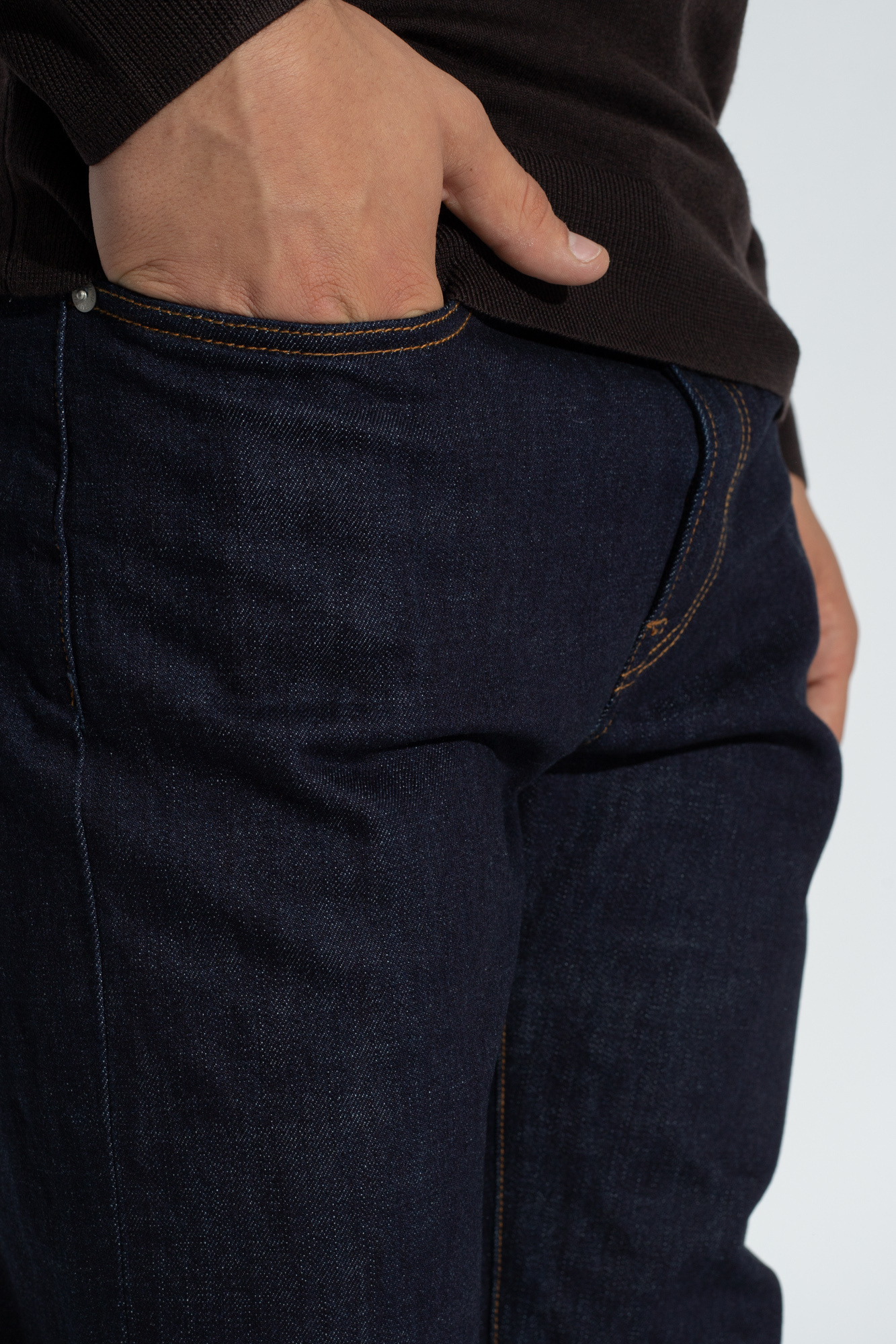 Ps By Paul Smith Contrast-stitching Dark-wash Jeans In Black