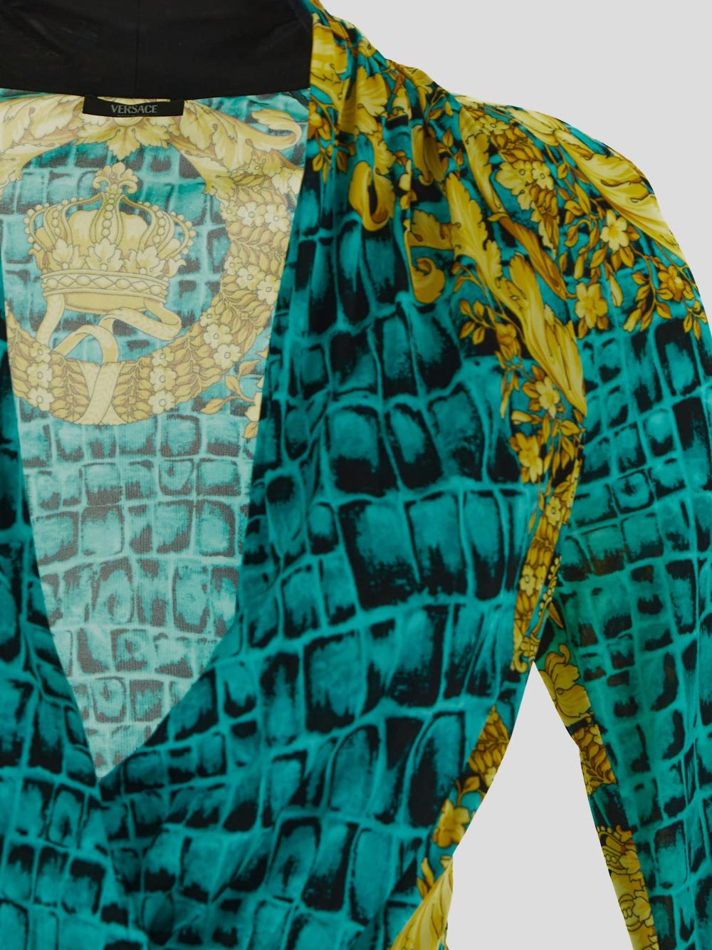Versace Baroccodile-print Draped Bodysuit In Green