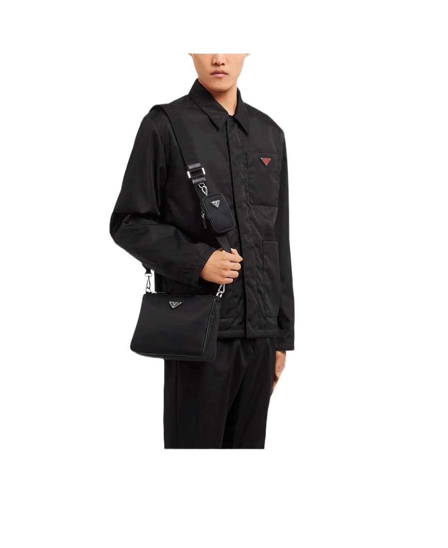 Prada Triangle Logo Re-nylon And Leather Messenger Bag In Black