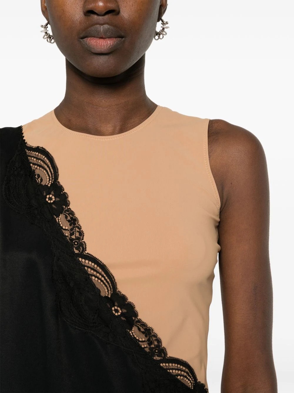 Mm6 Maison Margiela Asymmetrical Black Midi Dress With Lace Detailing In Black