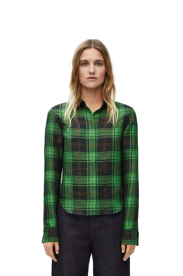 Loewe Lapel Plaid Shirt In Green