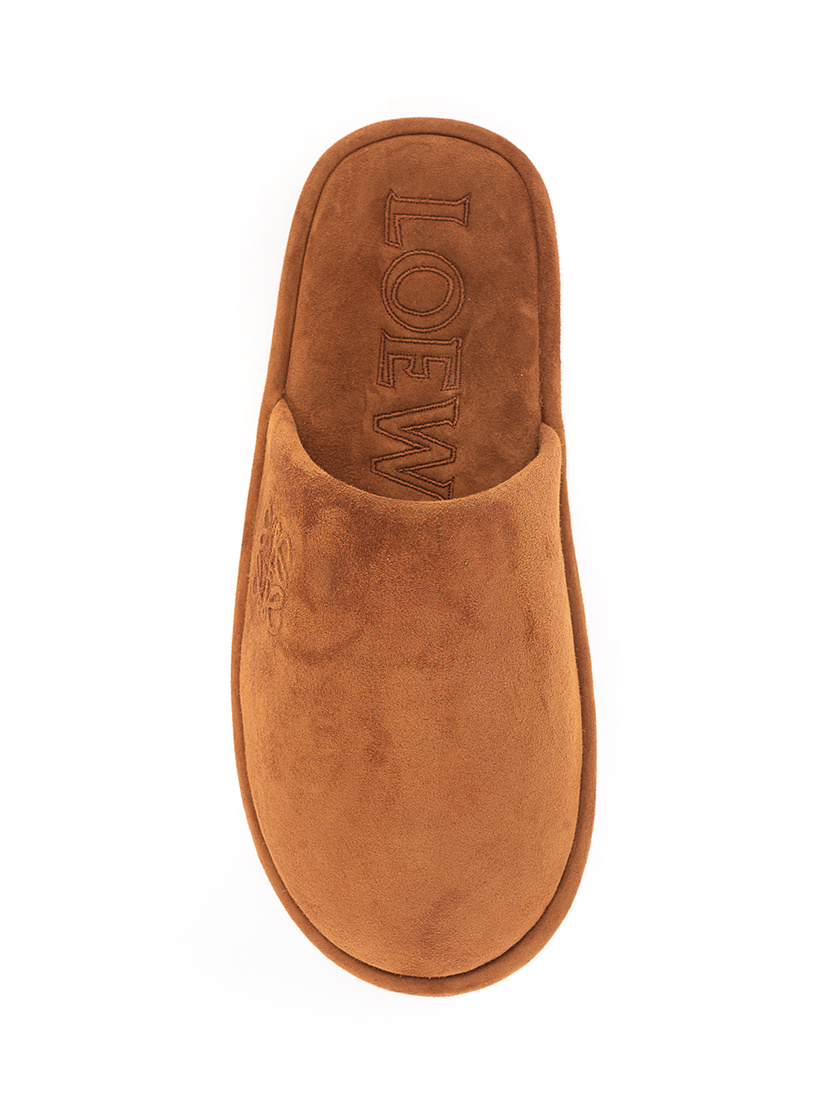 Loewe Logo Embroidered Slippers In Brown